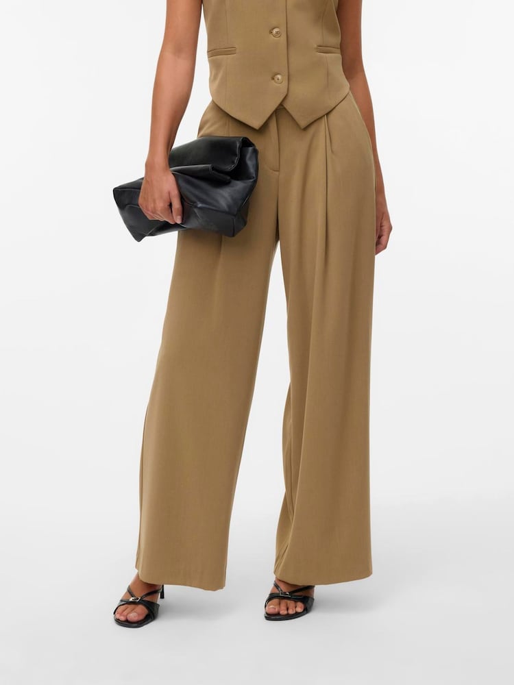 VERO MODA Brown Wide Leg Tailored Trousers - Image 1 of 4 VERO MODA Brown Wide Leg Tailored Trousers - Image 1 of 4