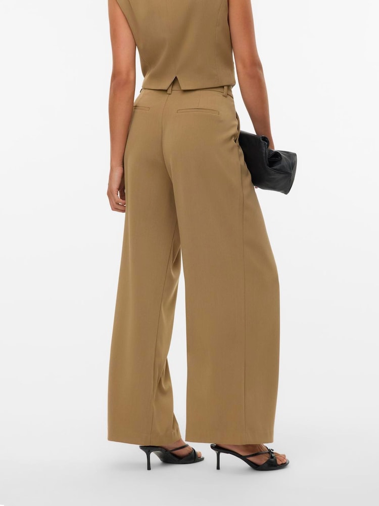 VERO MODA Brown Wide Leg Tailored Trousers - Image 2 of 4 VERO MODA Brown Wide Leg Tailored Trousers - Image 2 of 4