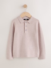 Ecru/Navy Knitted Polo Shirts 2 Pack (3-16yrs) - Image 2 of 6