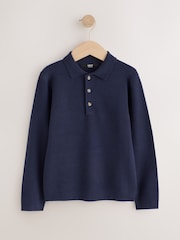 Ecru/Navy Knitted Polo Shirts 2 Pack (3-16yrs) - Image 3 of 6