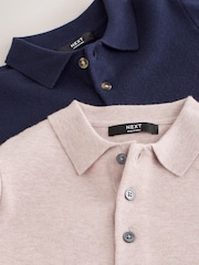 Ecru/Navy Knitted Polo Shirts 2 Pack (3-16yrs) - Image 5 of 6