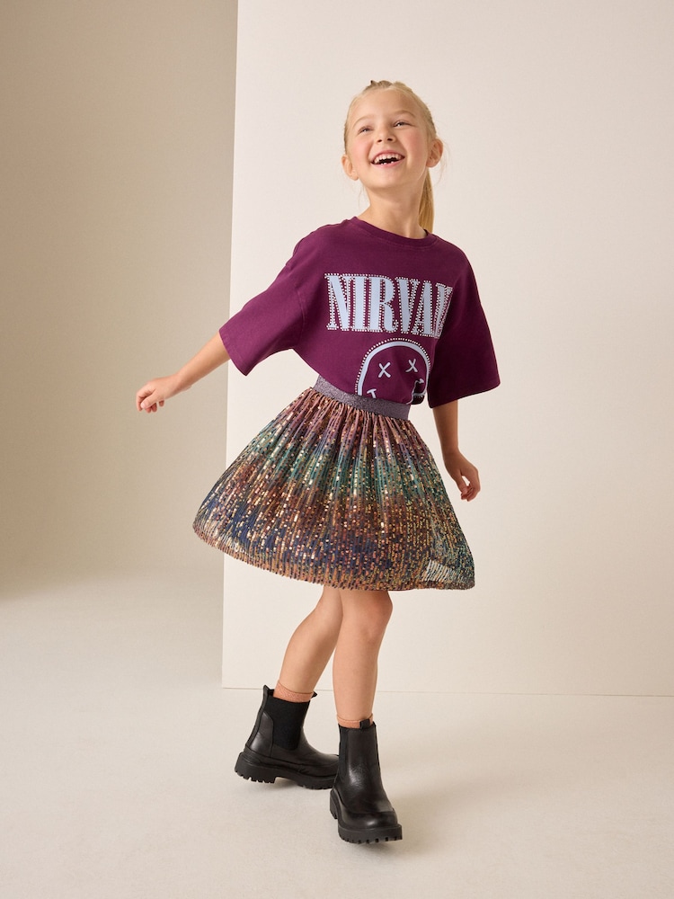 Pink/Green Ombre Pull On Sequin Skirt (3-16yrs) - Image 1 of 8 Pink/Green Ombre Pull On Sequin Skirt (3-16yrs) - Image 1 of 8
