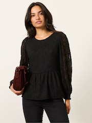 FatFace Veronica Black Lace Blouse - Image 1 of 6