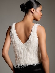 Ecru Sleeveless V-Neck Fluffy Bow Top - Image 4 of 8