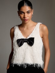 Ecru Sleeveless V-Neck Fluffy Bow Top - Image 5 of 8