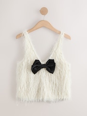Ecru Sleeveless V-Neck Fluffy Bow Top - Image 8 of 8