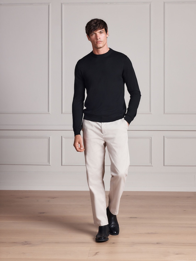 Black Merino Wool Crew Neck Jumper - Image 2 of 5