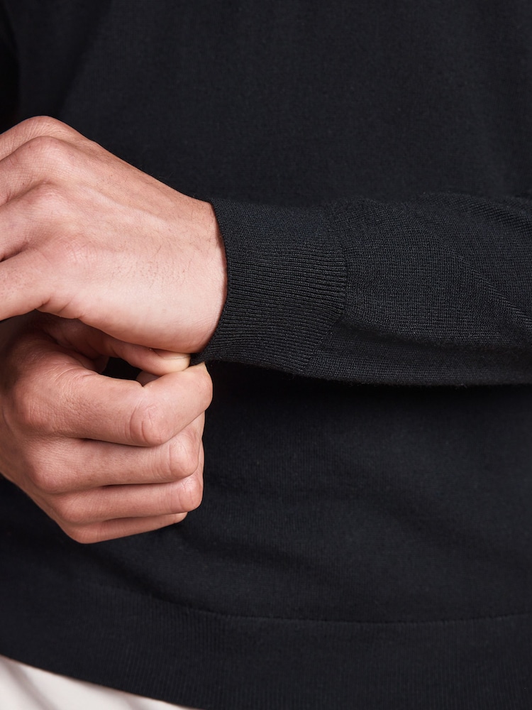 Black Merino Wool Crew Neck Jumper - Image 5 of 5