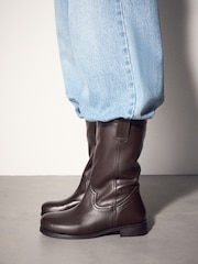 Chocolate Brown Standard fit Pull On Midi Boots - Image 2 of 3