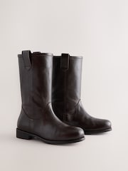 Chocolate Brown Standard fit Pull On Midi Boots - Image 5 of 8