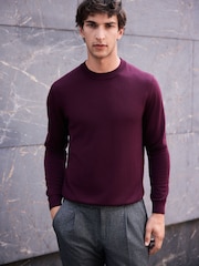 Wine Red Merino Wool Crew Neck Jumper - Image 1 of 5