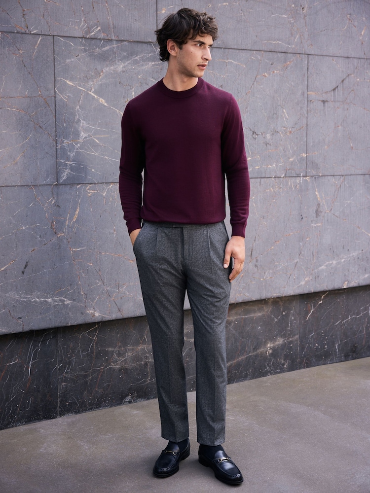 Wine Red Merino Wool Crew Neck Jumper - Image 2 of 5 Wine Red Merino Wool Crew Neck Jumper - Image 2 of 5