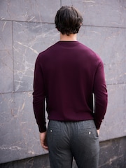 Wine Red Merino Wool Crew Neck Jumper - Image 3 of 5