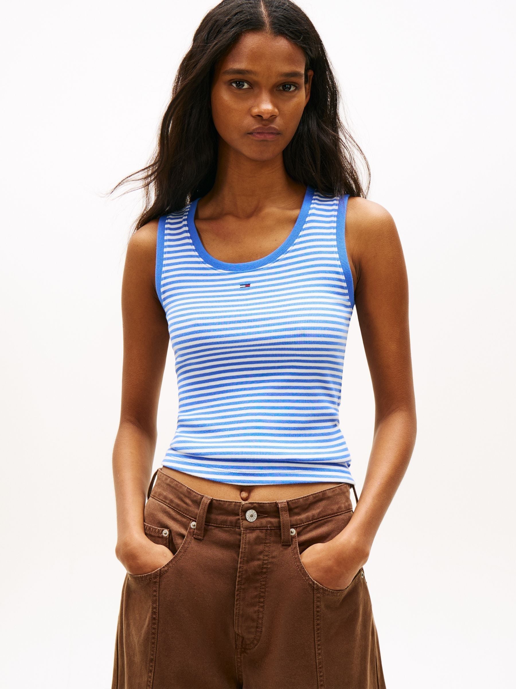 Buy Tommy Hilfiger Blue Ribbed Slim Scoop Neck Tank Top from Next USA