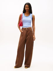 Tommy Jeans Blue Ribbed Slim Scoop Neck Tank Top - Image 2 of 5