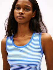 Tommy Jeans Blue Ribbed Slim Scoop Neck Tank Top - Image 4 of 5