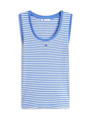 Tommy Jeans Blue Ribbed Slim Scoop Neck Tank Top - Image 5 of 5