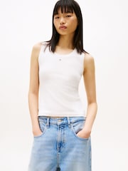 Tommy Jeans White Ribbed Slim Scoop Neck Tank Top - Image 1 of 5