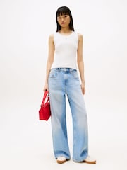 Tommy Jeans White Ribbed Slim Scoop Neck Tank Top - Image 2 of 5