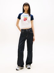 Tommy Jeans White Graphic Slim Raglan T-Shirt - Image 2 of 5