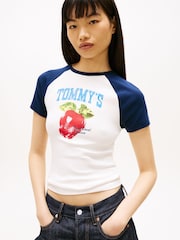 Tommy Jeans White Graphic Slim Raglan T-Shirt - Image 4 of 5