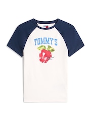 Tommy Jeans White Graphic Slim Raglan T-Shirt - Image 5 of 5
