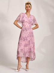 Jolie Moi Pink Printed Chiffon Pleated Maxi Dress - Image 1 of 6