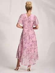 Jolie Moi Pink Printed Chiffon Pleated Maxi Dress - Image 2 of 6