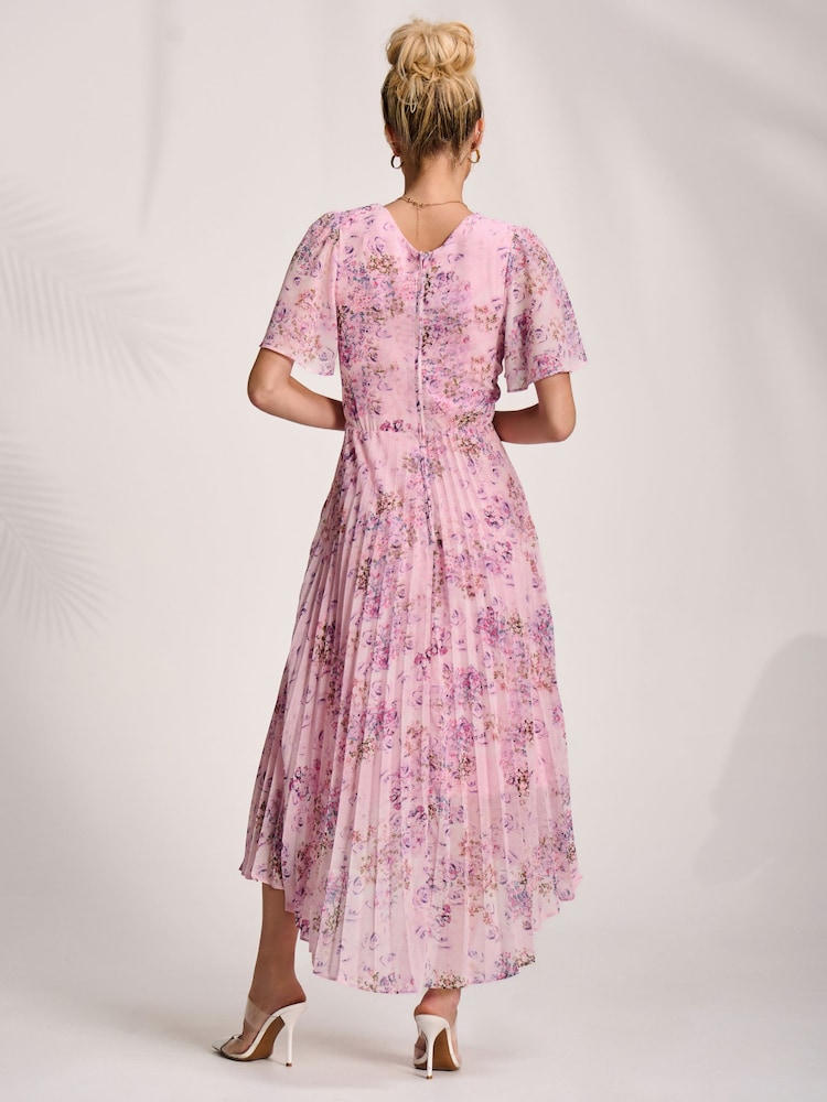 Jolie Moi Pink Printed Chiffon Pleated Maxi Dress - Image 2 of 6 Jolie Moi Pink Printed Chiffon Pleated Maxi Dress - Image 2 of 6