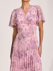 Jolie Moi Pink Printed Chiffon Pleated Maxi Dress - Image 3 of 6