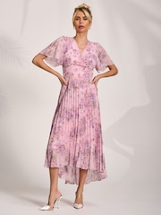 Jolie Moi Pink Printed Chiffon Pleated Maxi Dress - Image 4 of 6