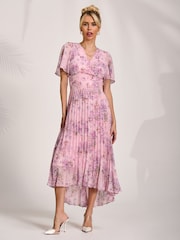 Jolie Moi Pink Printed Chiffon Pleated Maxi Dress - Image 5 of 6