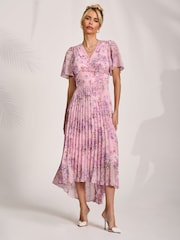 Jolie Moi Pink Printed Chiffon Pleated Maxi Dress - Image 6 of 6