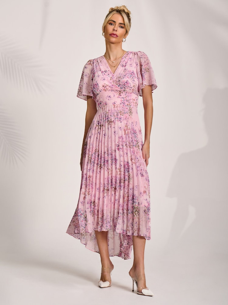 Jolie Moi Pink Printed Chiffon Pleated Maxi Dress - Image 6 of 6 Jolie Moi Pink Printed Chiffon Pleated Maxi Dress - Image 6 of 6