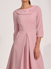 Jolie Moi Pink 3/4 Sleeve Fold Neck Midi Dress - Image 3 of 6