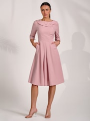 Jolie Moi Pink 3/4 Sleeve Fold Neck Midi Dress - Image 4 of 6