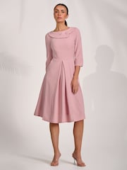 Jolie Moi Pink 3/4 Sleeve Fold Neck Midi Dress - Image 5 of 6