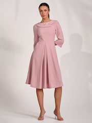 Jolie Moi Pink 3/4 Sleeve Fold Neck Midi Dress - Image 6 of 6