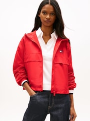 Tommy Jeans Red Relaxed Water Repellent Ripstop Hooded Jacket - Image 1 of 5