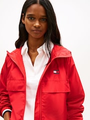 Tommy Jeans Red Relaxed Water Repellent Ripstop Hooded Jacket - Image 4 of 5