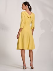 Jolie Moi Yellow 3/4 Sleeve Fold Neck Midi Dress - Image 2 of 6