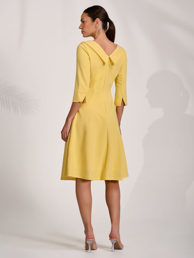 Jolie Moi Yellow 3/4 Sleeve Fold Neck Midi Dress - Image 2 of 6 Jolie Moi Yellow 3/4 Sleeve Fold Neck Midi Dress - Image 2 of 6