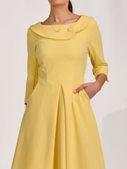 Jolie Moi Yellow 3/4 Sleeve Fold Neck Midi Dress - Image 3 of 6