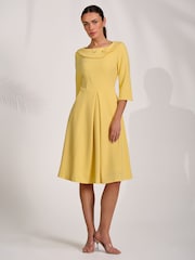 Jolie Moi Yellow 3/4 Sleeve Fold Neck Midi Dress - Image 4 of 6