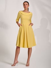 Jolie Moi Yellow 3/4 Sleeve Fold Neck Midi Dress - Image 5 of 6