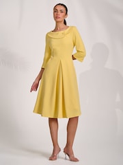 Jolie Moi Yellow 3/4 Sleeve Fold Neck Midi Dress - Image 6 of 6