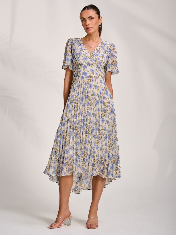 Jolie Moi Printed Chiffon Pleated Maxi Dress - Imaginea 1 din 6