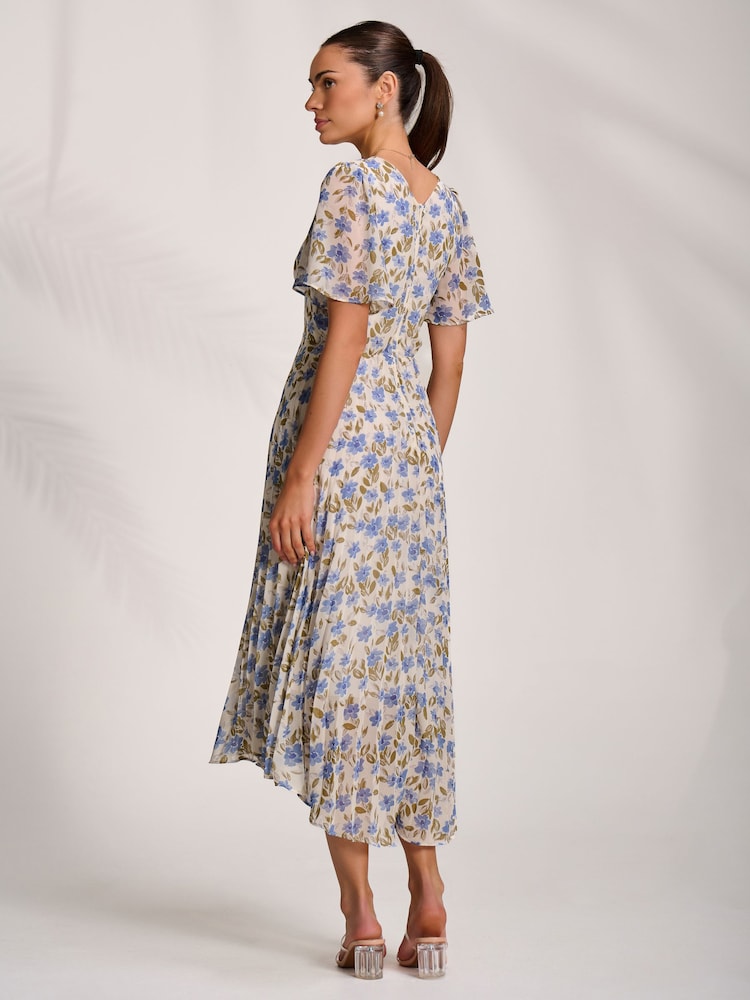 Jolie Moi Printed Chiffon Pleated Maxi Dress - Imaginea 2 din 6