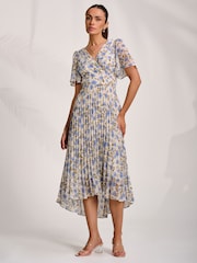 Jolie Moi Printed Chiffon Pleated Maxi Dress - Imaginea 4 din 6