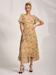 Jolie Moi Printed Chiffon Pleated Maxi Dress - Imaginea 4 din 6